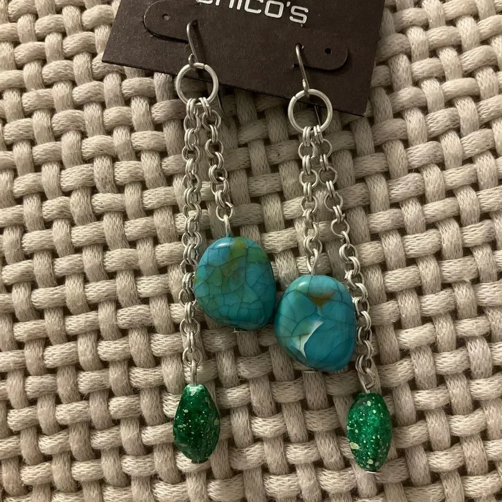 0028- Chico's Silver Earrings‎ with Green and Blue Details